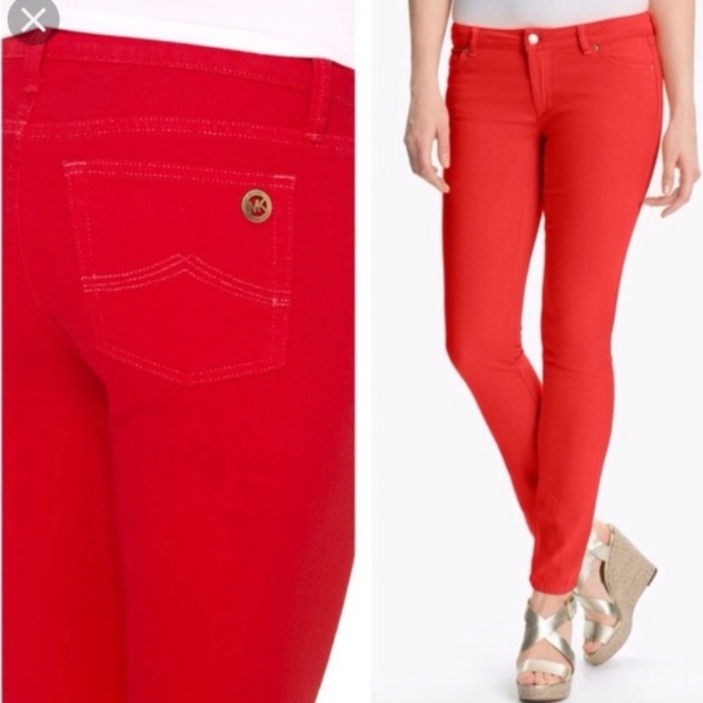 MICHEAL KORS  Five-Pocket Skinny Jeans RED  ORANGE 6. pic *